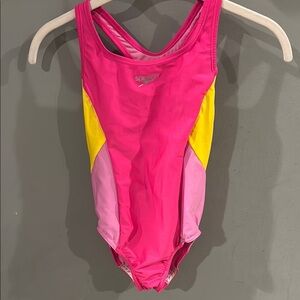 Speedo Dynamic Racerback One Piece Pink and Yellow - SIZE MEDIUM